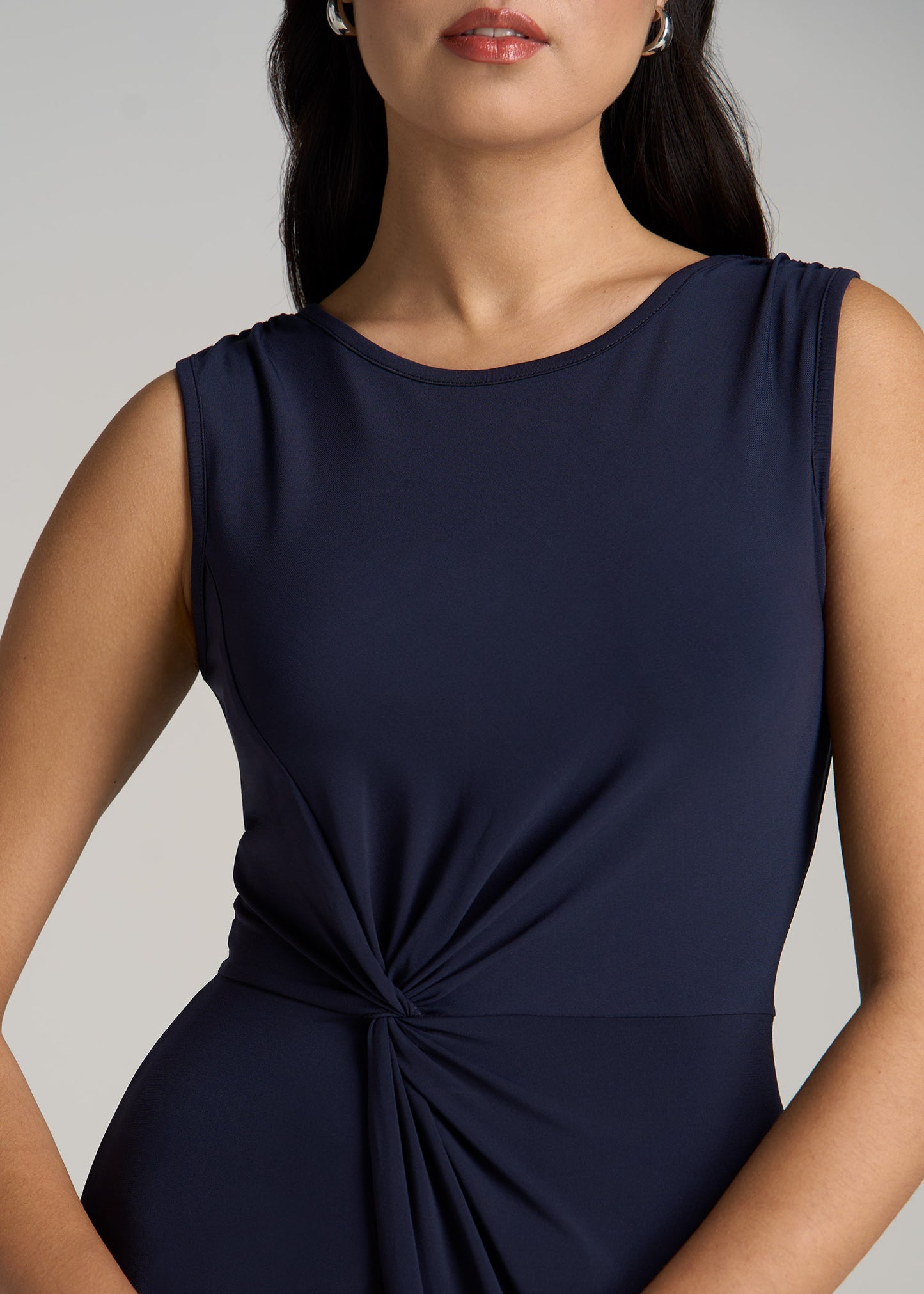 Sleeveless Knot Front Dress for Tall Women in Navy