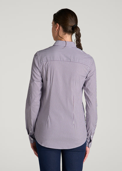 Slim Fit Button Up Shirt for Tall Women in Aubergine Pinstripe
