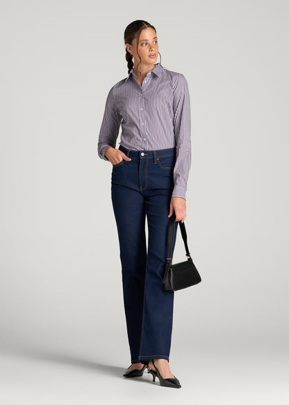 Slim Fit Button Up Shirt for Tall Women in Aubergine Pinstripe