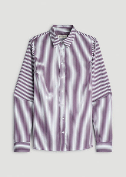 Slim Fit Button Up Shirt for Tall Women in Aubergine Pinstripe