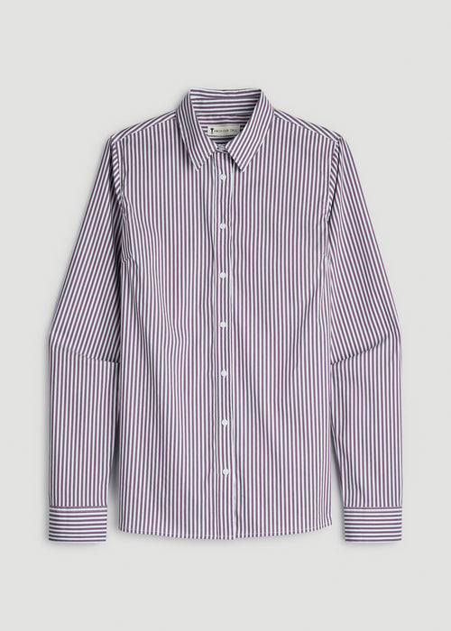 Slim Fit Button Up Shirt for Tall Women in Aubergine Pinstripe