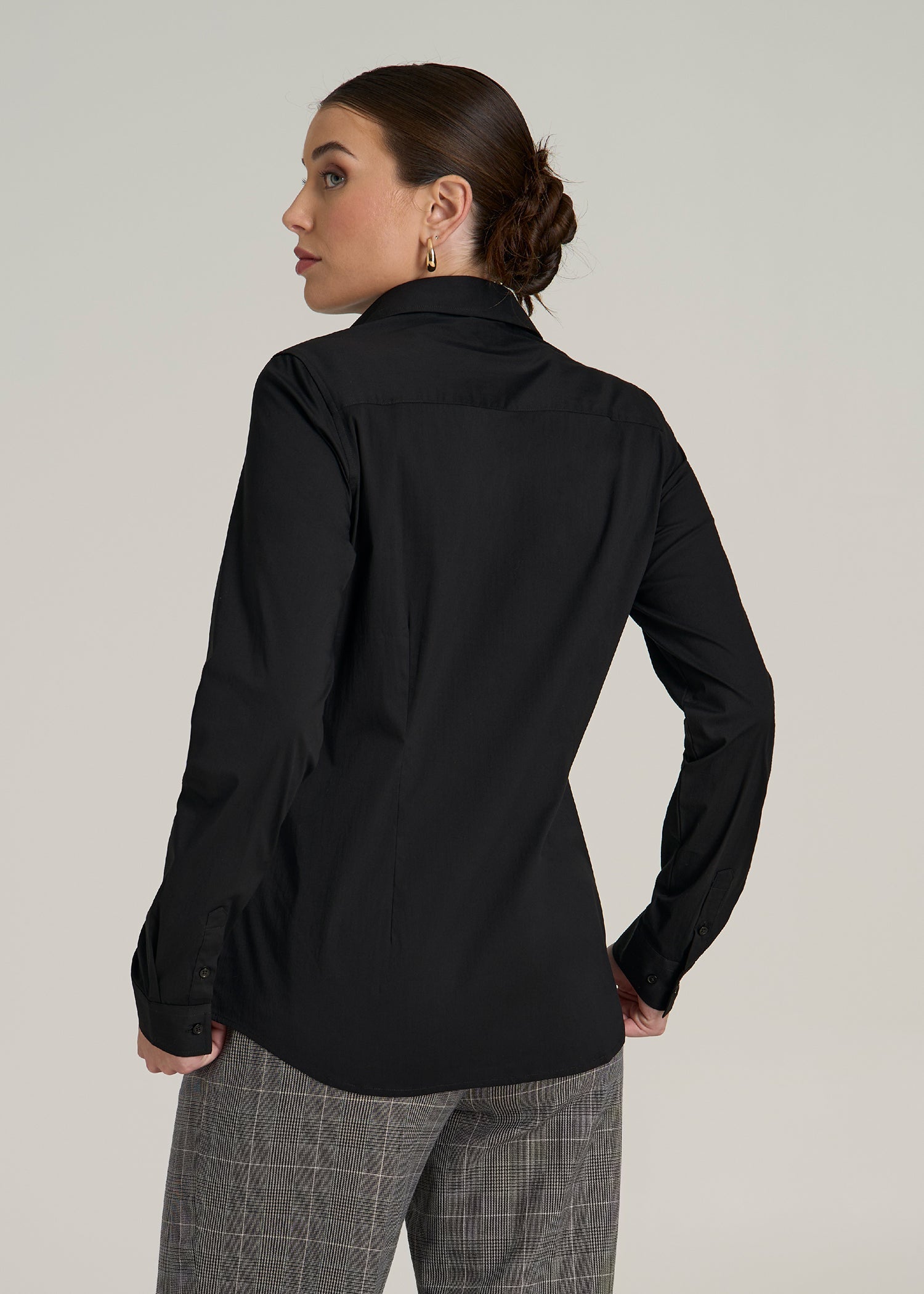 Slim Fit Button-Up Shirt for Tall Women in Black