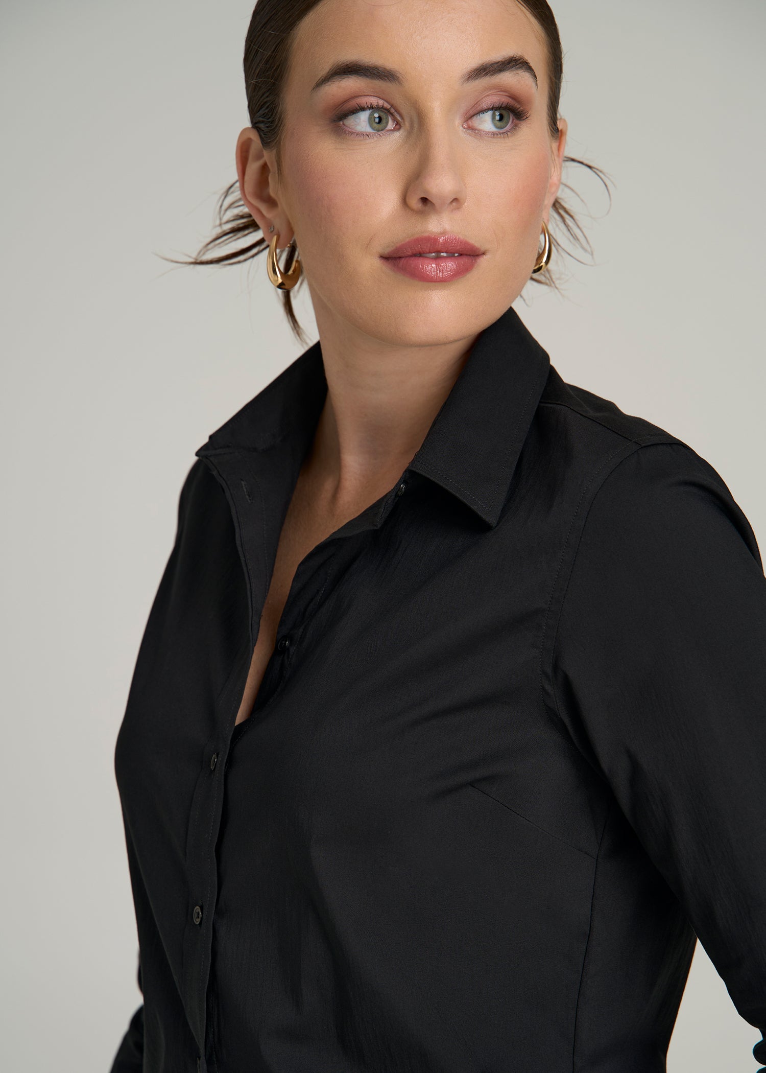Slim Fit Button-Up Shirt for Tall Women in Black