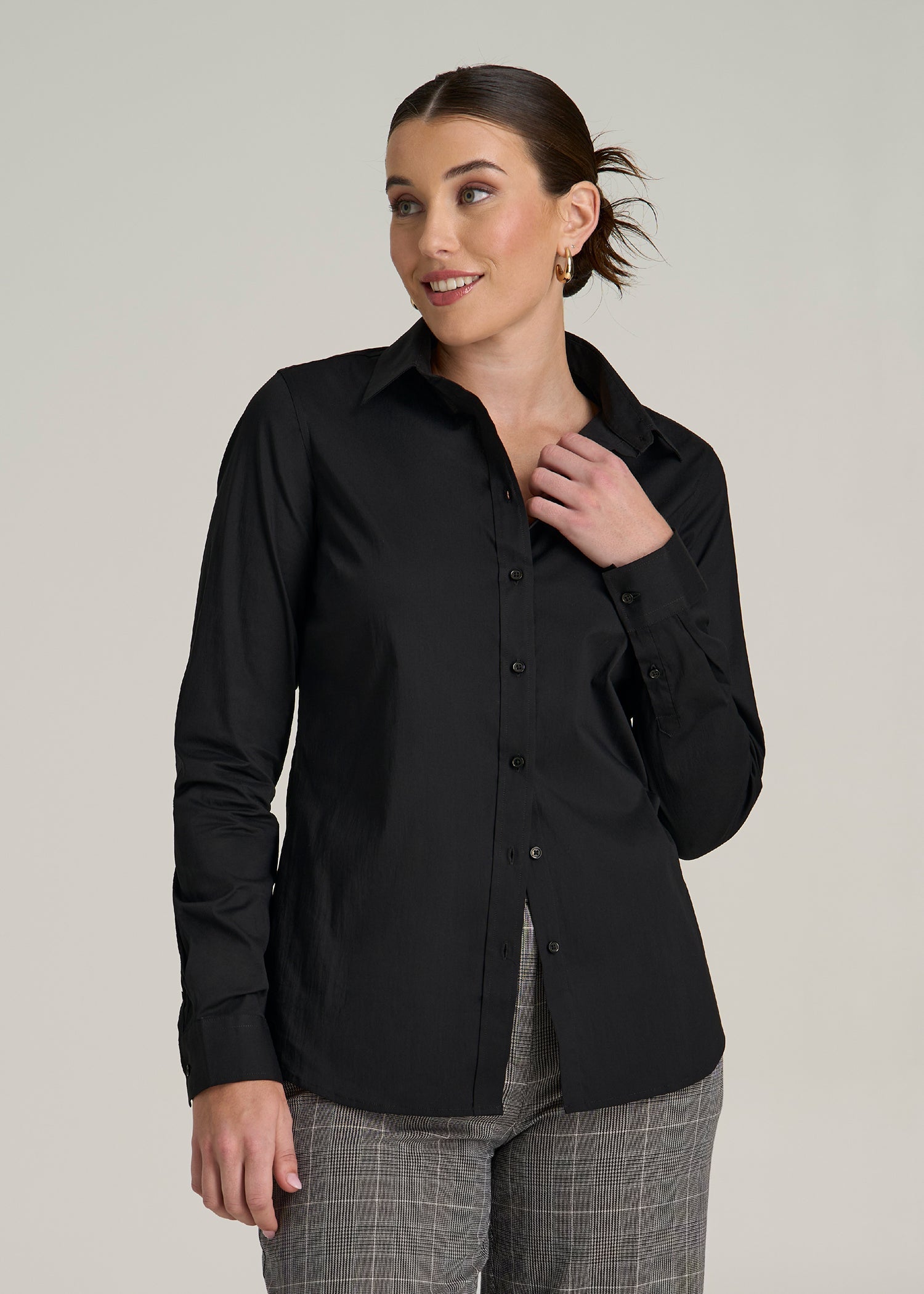 Slim Fit Button-Up Shirt for Tall Women in Black