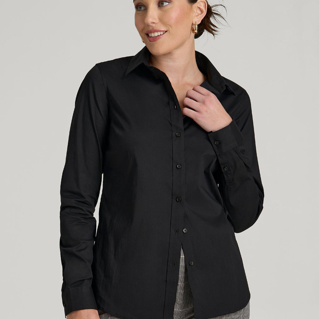 black slim dress shirt Lenox Fit You can wear this black slim fit dress shirt with not only slacks and suits but jeans as well. Slim Fit Button Up Women's