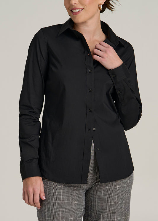 Slim Fit Button Up Women's Tall Shirt in Black