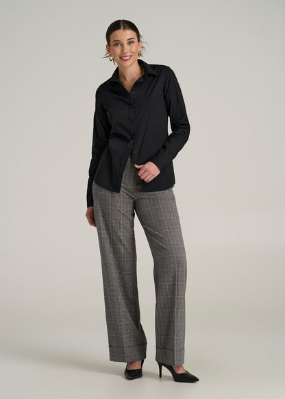 Slim Fit Button-Up Shirt for Tall Women in Black