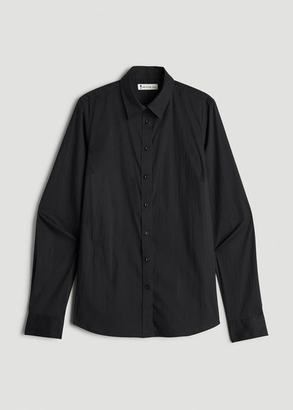 Slim Fit Button-Up Shirt for Tall Women in Black