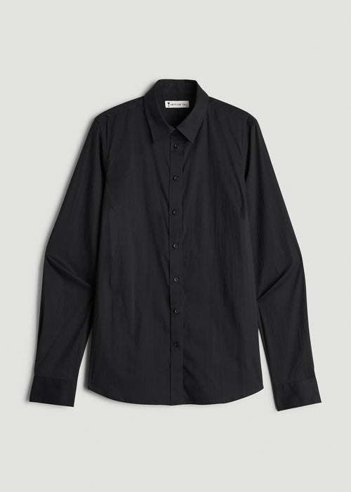 Slim Fit Button-Up Shirt for Tall Women in Black