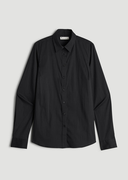 Slim Fit Button Up Shirt for Tall Women in Black