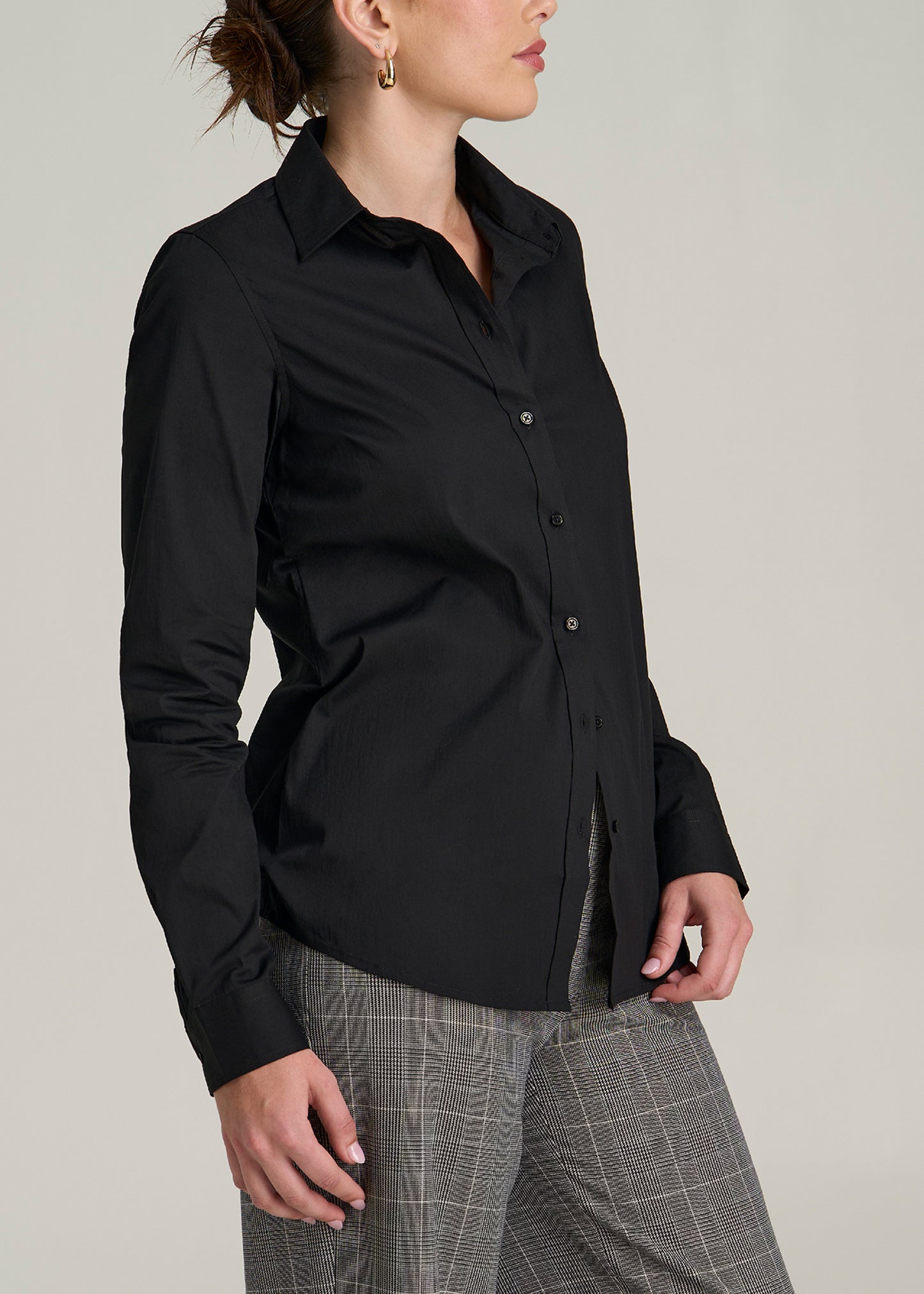 Slim Fit Button Up Women's Tall Shirt in Black