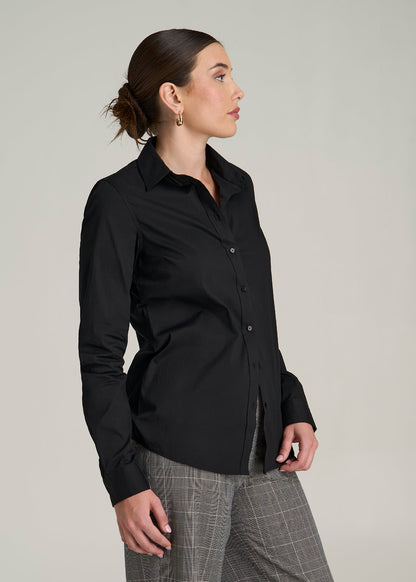 Slim Fit Button-Up Shirt for Tall Women in Black