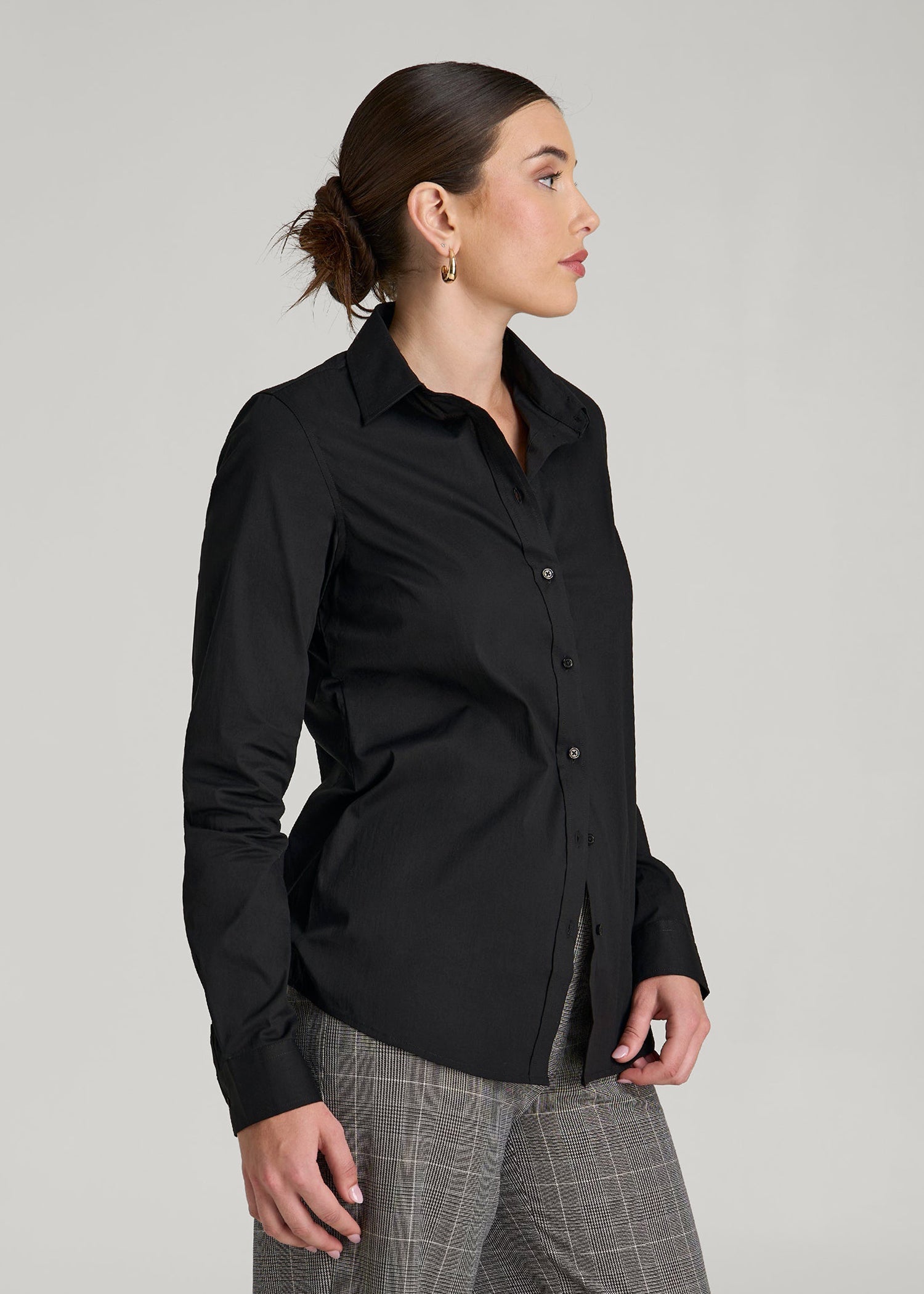 Slim Fit Button Up Women's Tall Shirt in Black 10 / Tall / Black Slim Fit Button Up Women's Tall Shirt in Black 10 / Tall / Black
