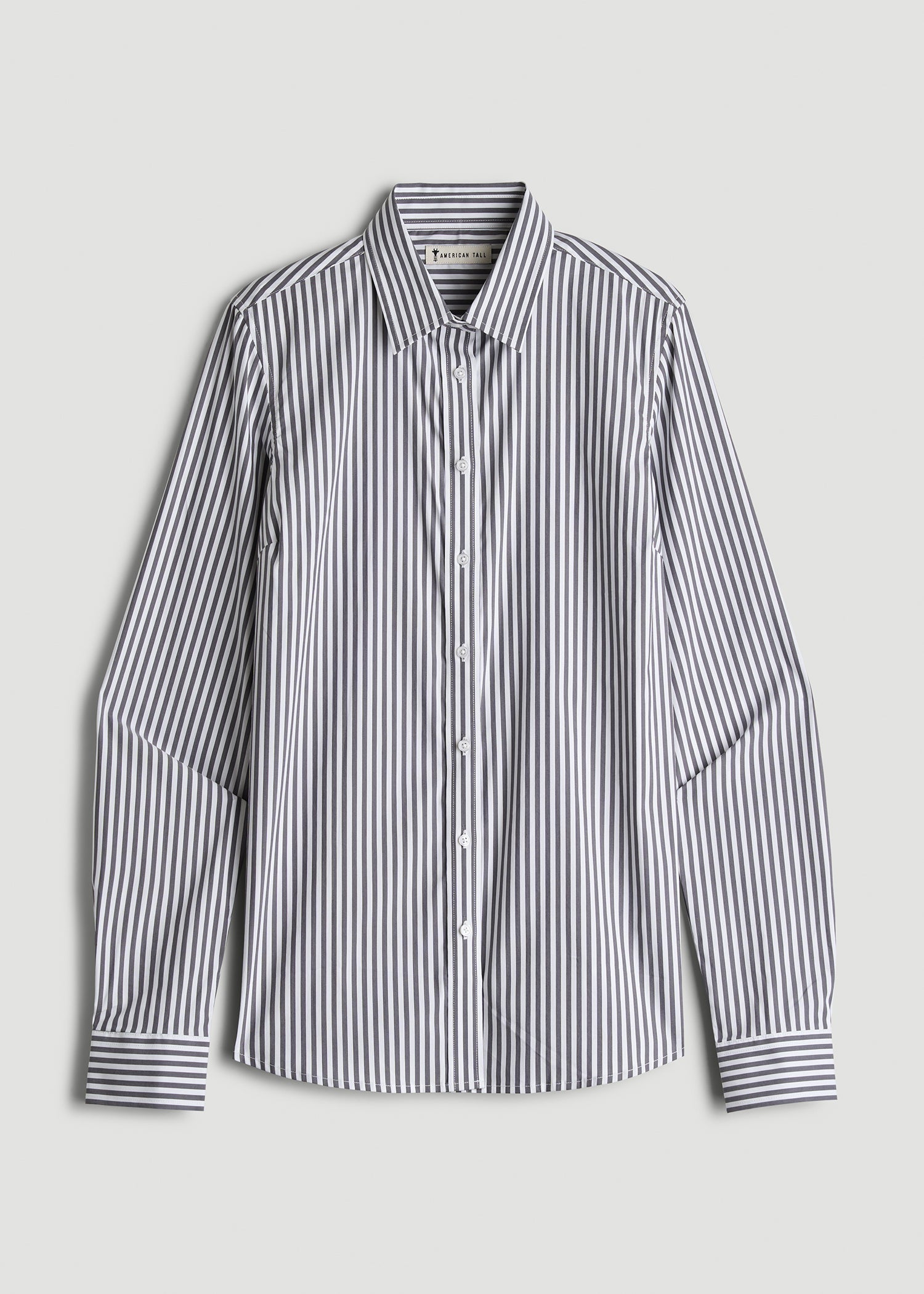 Slim Fit Button-Up Shirt for Tall Women in Grey and White Stripe