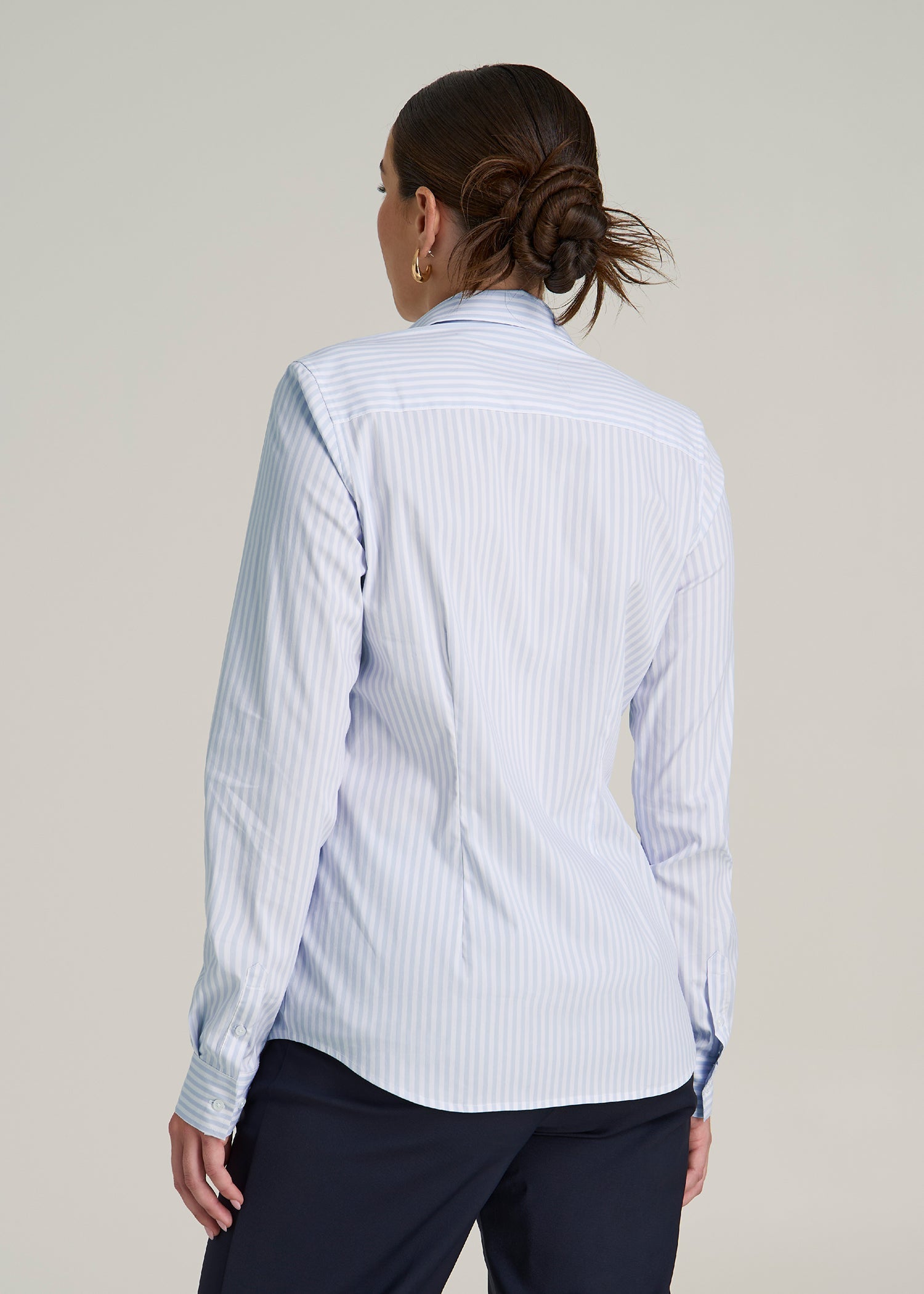 Slim Fit Button-Up Shirt for Tall Women in Light Blue Stripe