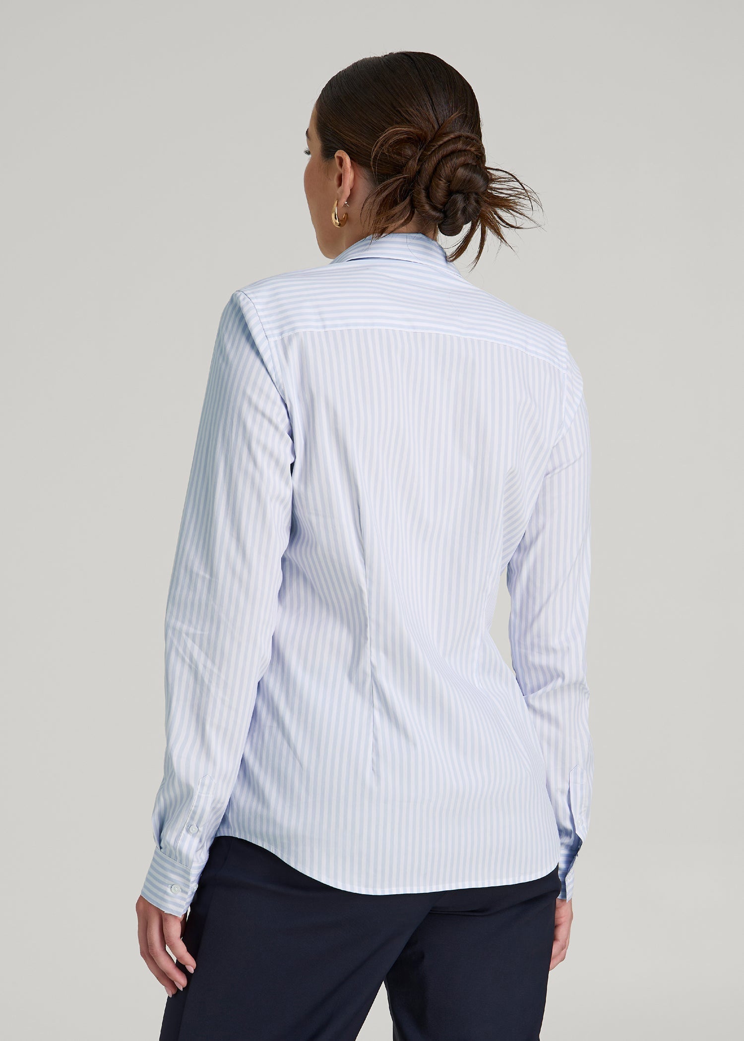 tall slim dress shirts Slim Fit Button Up Shirt for Tall Women in Light Blue Stripe 14 / Tall / Light Blue Stripe