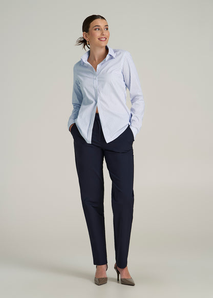 Slim Fit Button-Up Shirt for Tall Women in Light Blue Stripe
