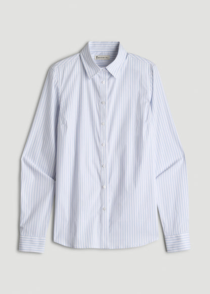Slim Fit Button-Up Shirt for Tall Women in Light Blue Stripe