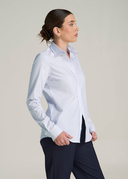 Slim Fit Button-Up Shirt for Tall Women in Light Blue Stripe