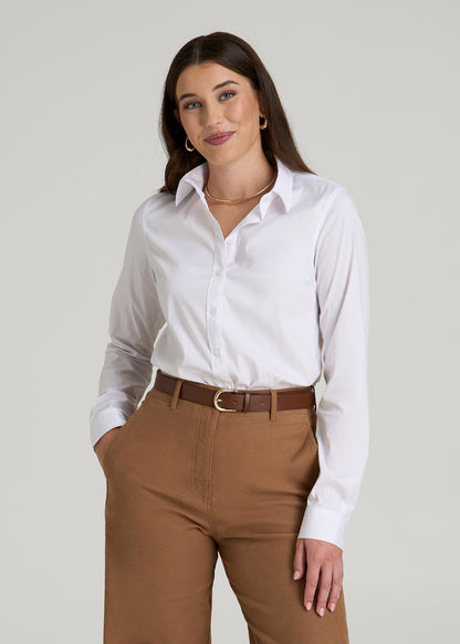 Slim Fit Button Up Women's Tall Shirt in White 6 / Extra Tall / White
