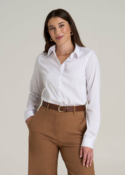Slim Fit Button-Up Shirt for Tall Women in White