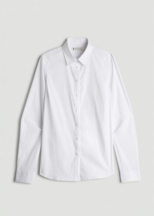Slim Fit Button-Up Shirt for Tall Women in White