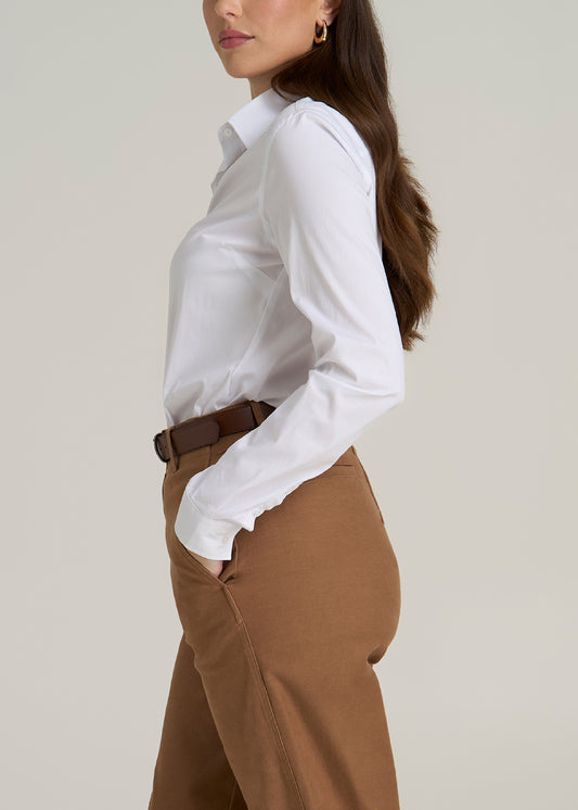 Slim Fit Button Up Women's Tall Shirt in White