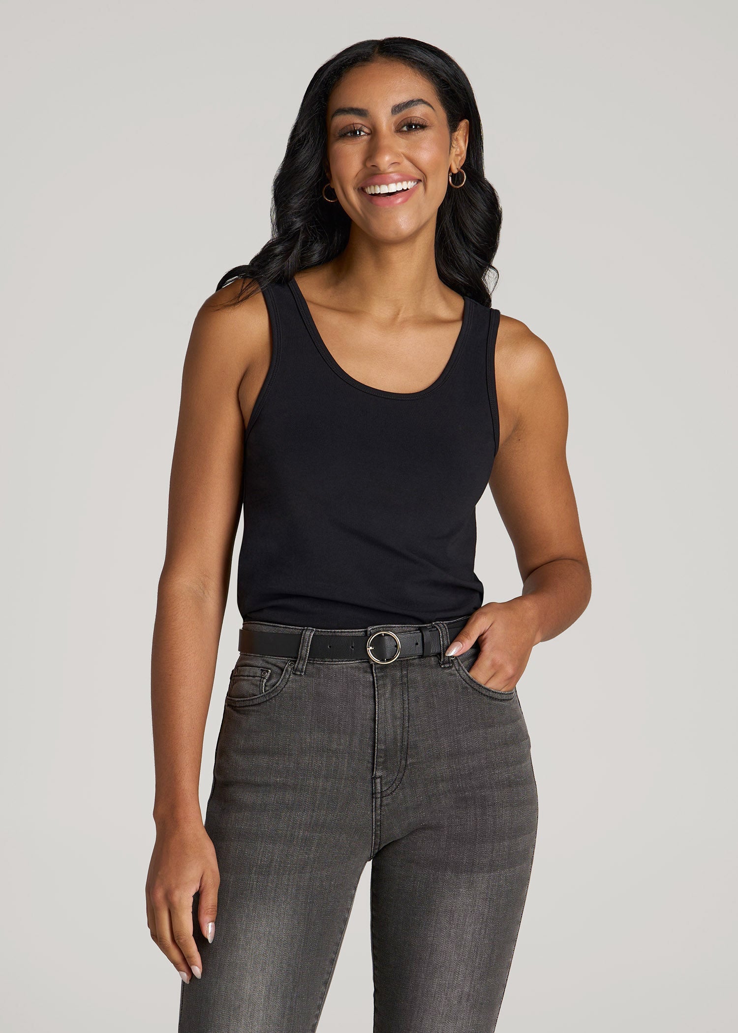 Slim Fit Jersey Tank Top for Tall Women in Black
