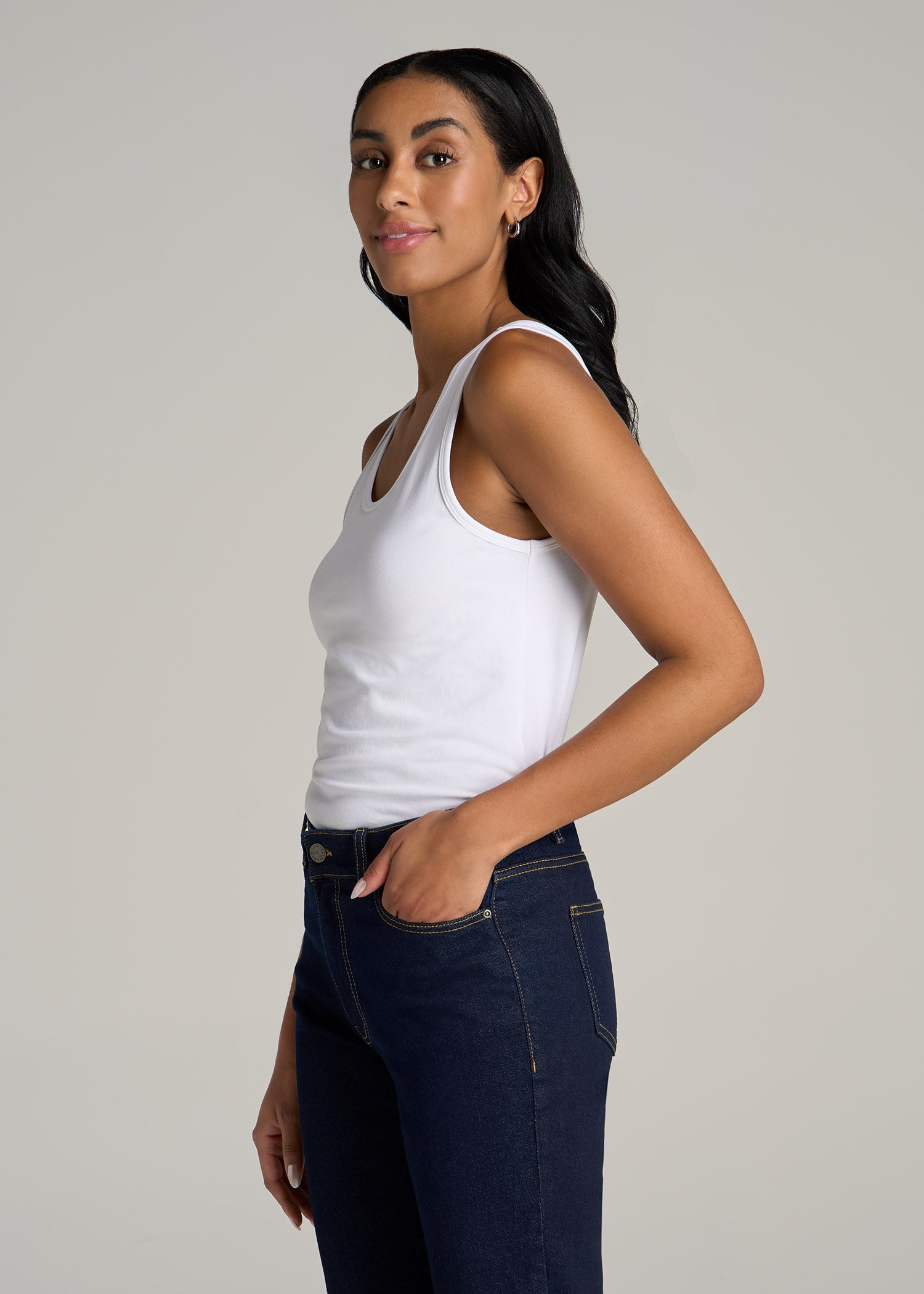 Slim Fit Jersey Tank Top for Tall Women in Bright White