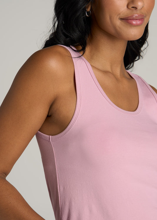 Slim Fit Jersey Tank Top for Tall Women in Pink Peony