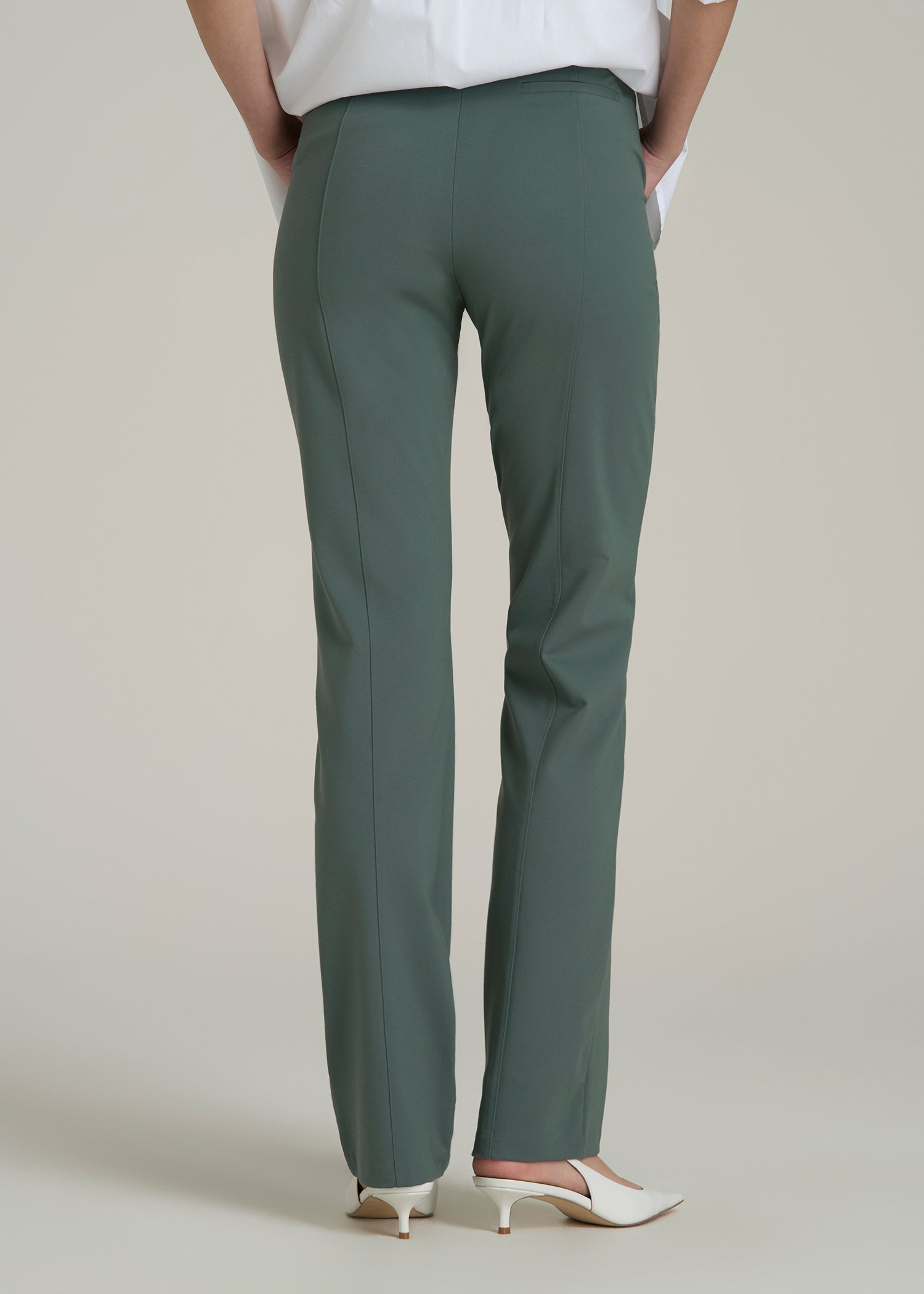 Slim Straight Leg Dress Pants for Tall Women in Balsam Green
