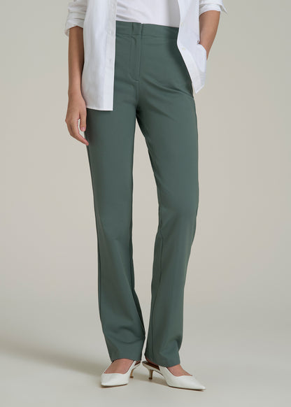 Slim Straight Leg Dress Pants for Tall Women in Balsam Green