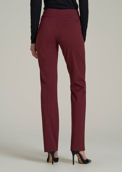 Slim Straight Leg Dress Pants for Tall Women in Tawny Port