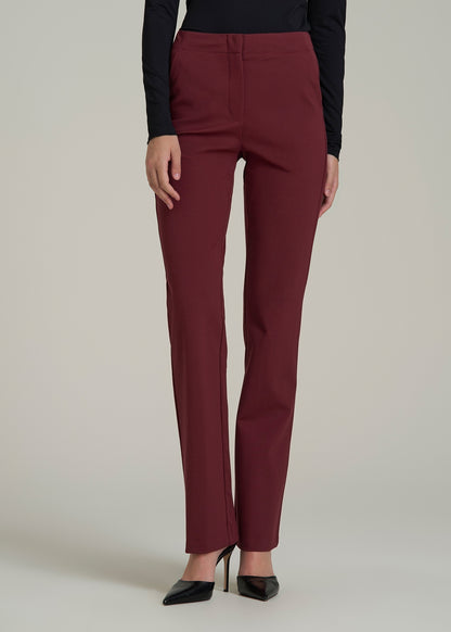 Slim Straight Leg Dress Pants for Tall Women in Tawny Port