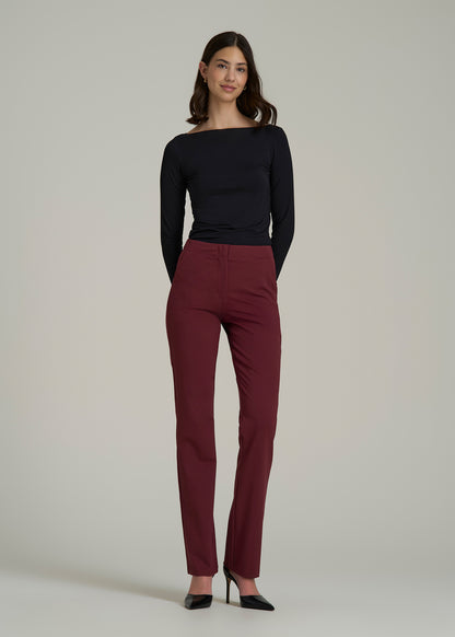 Slim Straight Leg Dress Pants for Tall Women in Tawny Port