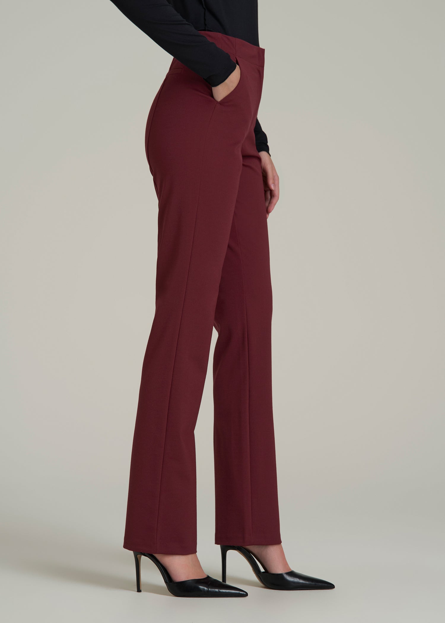 Slim Straight Leg Dress Pants for Tall Women in Tawny Port