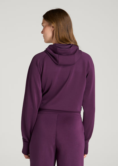 Soft Motion Cropped Zip Up Hoodie for Tall Women in Aubergine