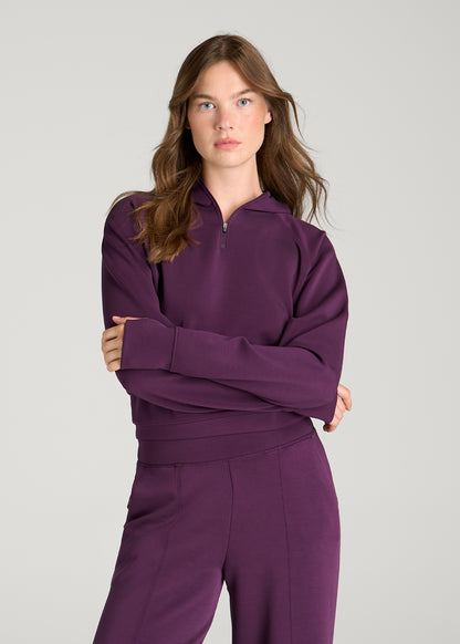 Soft Motion Cropped Zip Up Hoodie for Tall Women in Aubergine