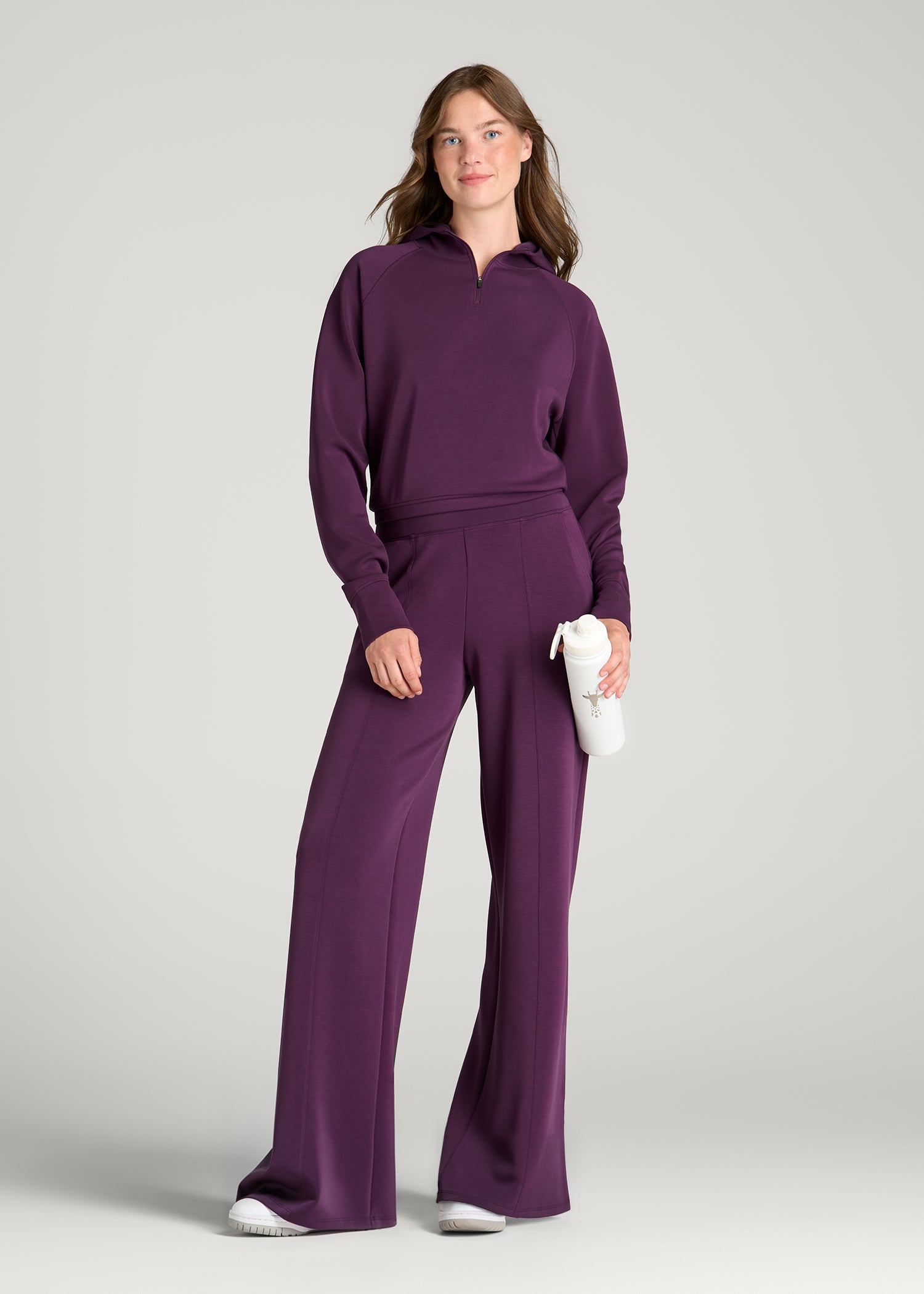Soft Motion Cropped Zip Up Hoodie for Tall Women in Aubergine