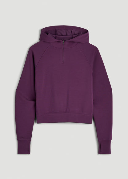 Soft Motion Cropped Zip Up Hoodie for Tall Women in Aubergine