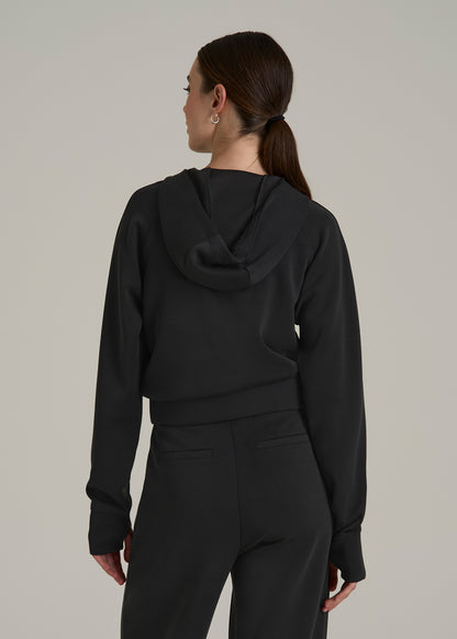 Soft Motion Cropped Zip Up Hoodie for Tall Women in Black