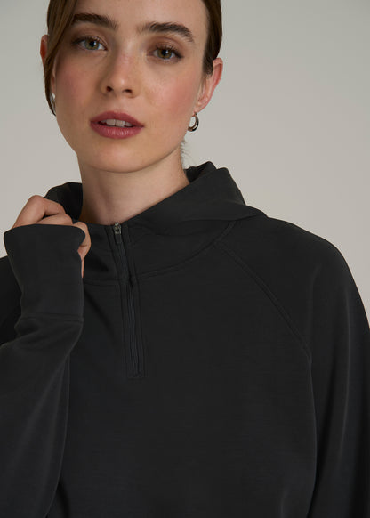 Soft Motion Cropped Zip Up Hoodie for Tall Women in Black