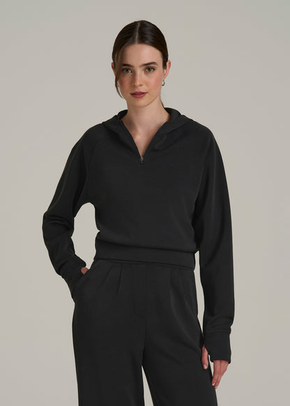 Soft Motion Cropped Zip Up Hoodie for Tall Women in Black