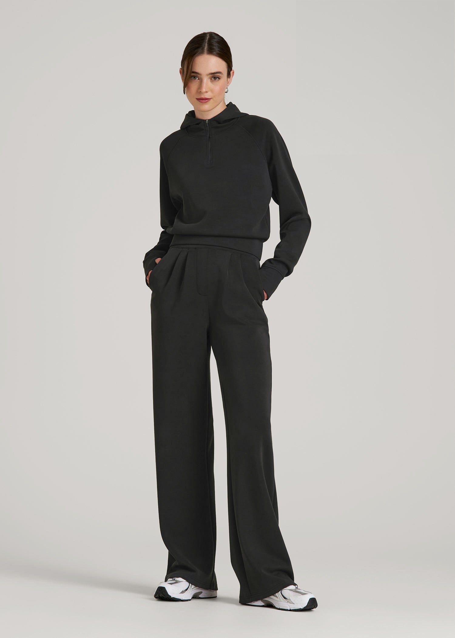 Soft Motion Cropped Zip Up Hoodie for Tall Women in Black