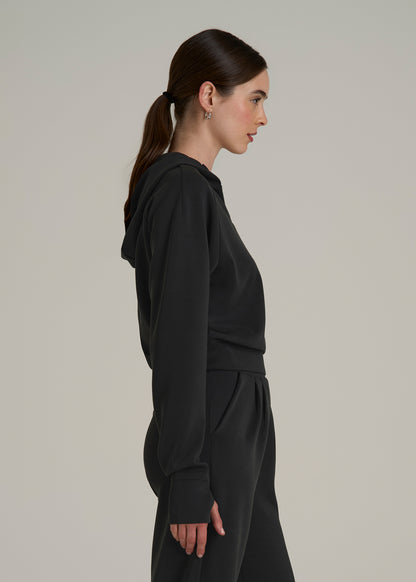 Soft Motion Cropped Zip Up Hoodie for Tall Women in Black