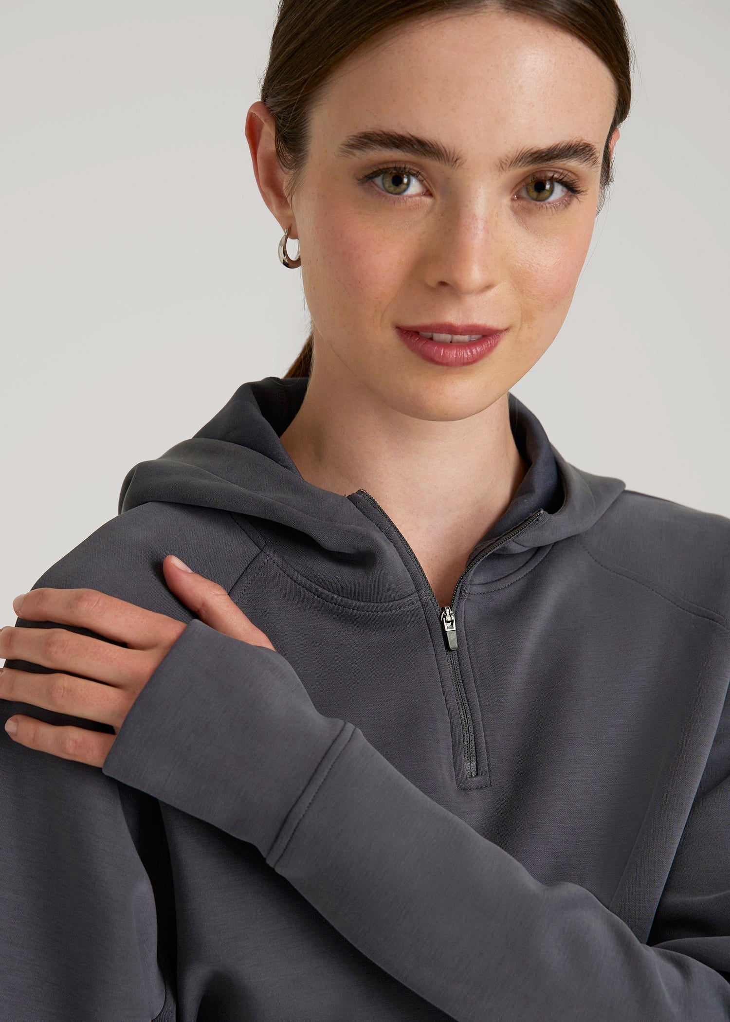 Soft Motion Cropped Zip Up Hoodie for Tall Women | American Tall