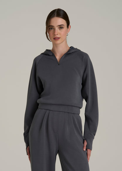 Soft Motion Cropped Zip Up Hoodie for Tall Women in Charcoal Rinse