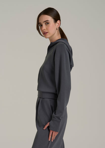 Soft Motion Cropped Zip Up Hoodie for Tall Women in Charcoal Rinse