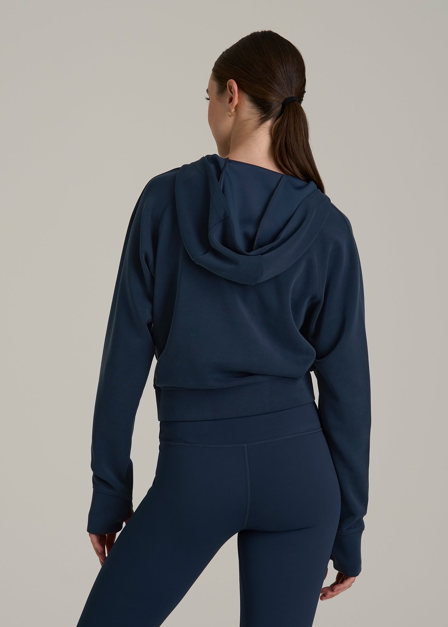 Soft Motion Cropped Zip Up Hoodie for Tall Women in Evening Blue