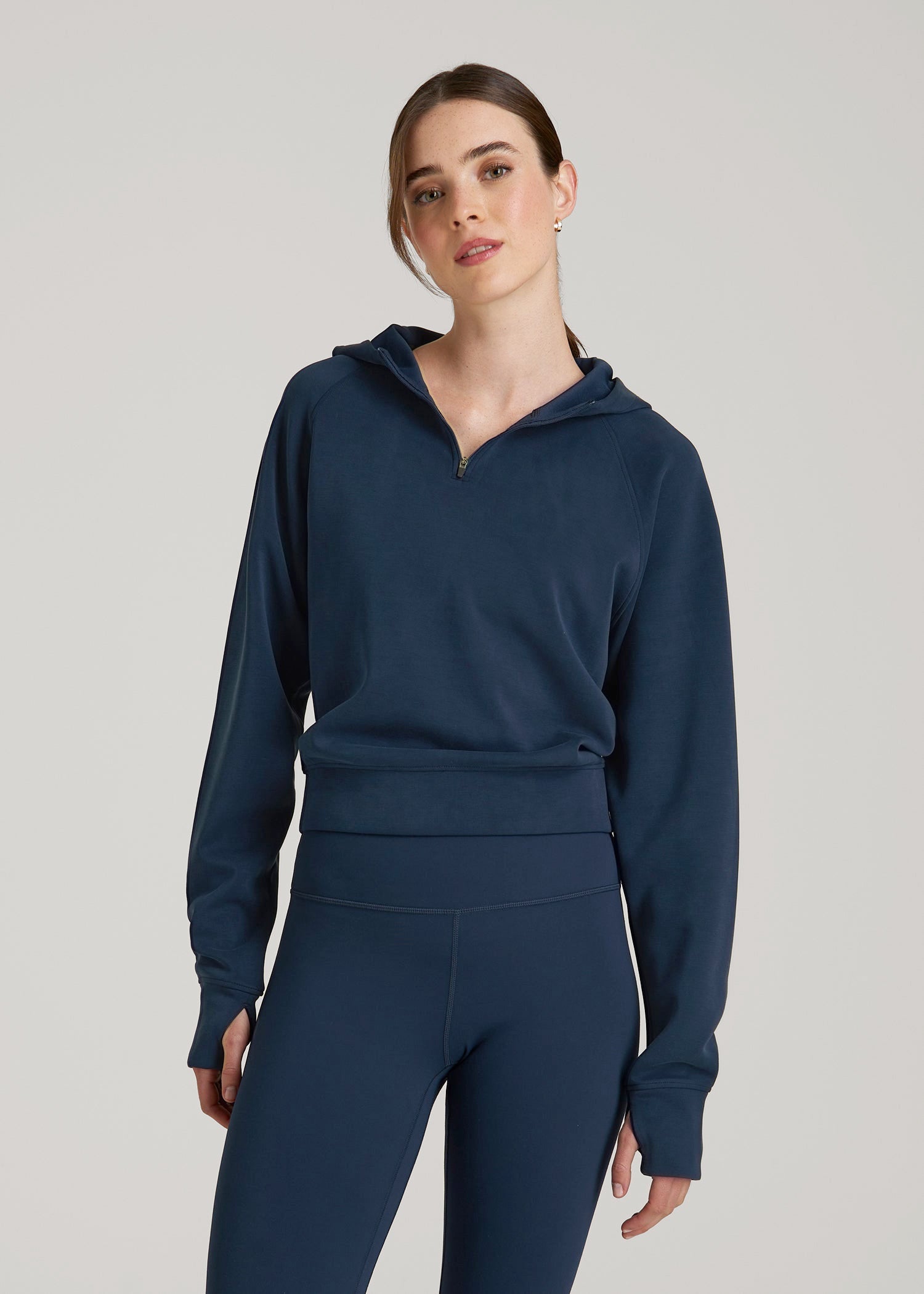 Soft Motion Cropped Zip Up Hoodie for Tall Women | American Tall